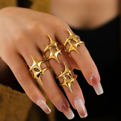 Jewelry Casual Elegant Modern Style Star Titanium Steel 18K Gold Plated Plating Open Rings