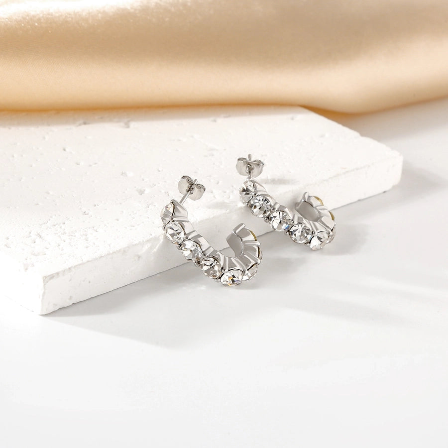 1 Pair Elegant C Shape 316 Stainless Steel  18K Gold Plated Ear Studs