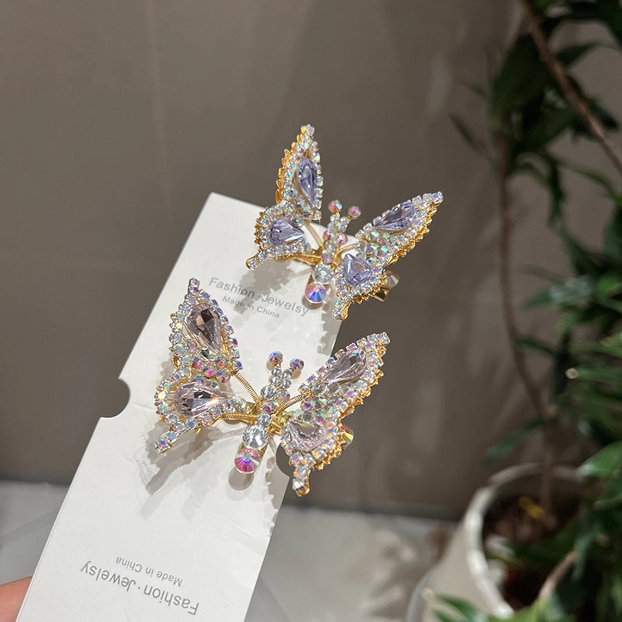simple style shiny butterfly alloy inlay rhinestones hair clip