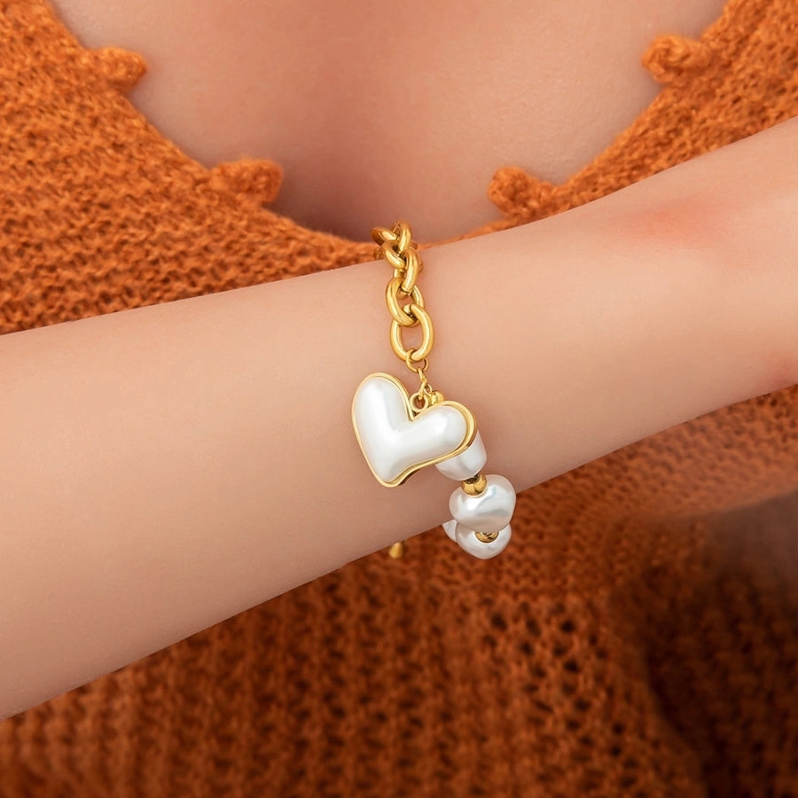 IG Style Sweet Heart Shape 304 Stainless Steel 18K Gold Plated Bracelets In Bulk