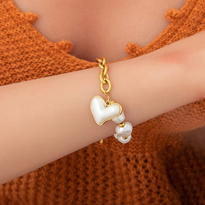 IG Style Sweet Heart Shape 304 Stainless Steel 18K Gold Plated Bracelets In Bulk
