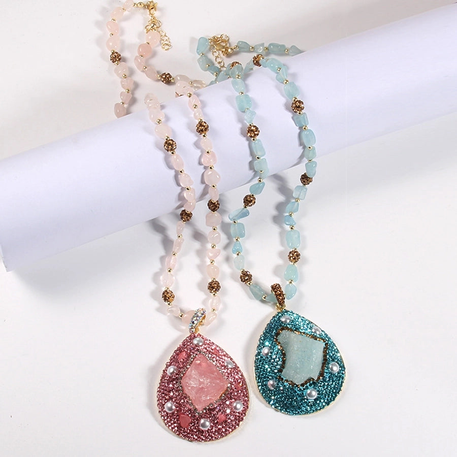 Vacation Simple Style Water Droplets natural stone Beaded Chain Pendant Necklace In Bulk