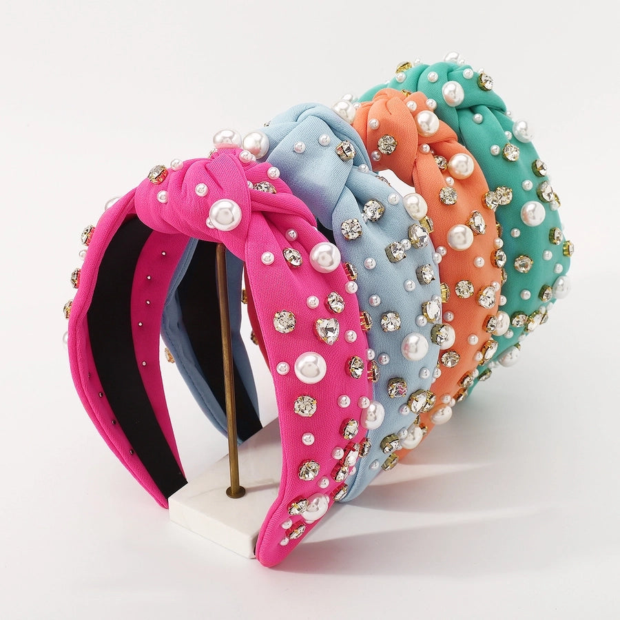 fashion solid color imitation pearl cloth rhinestone hair band