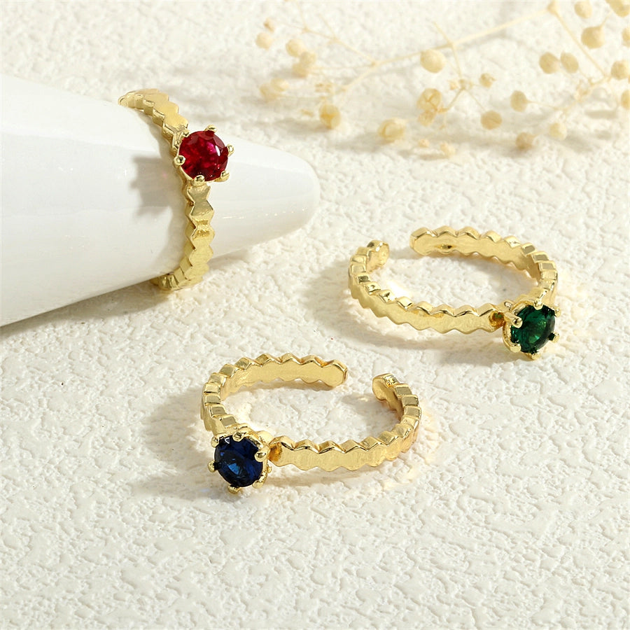 Copper Inlay Round Zircon Open Rings