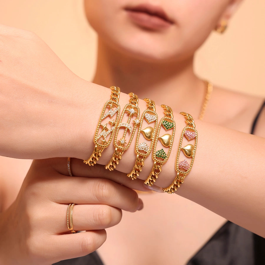 Jewelry Elegant Luxurious Vacation Heart Shape Lightning Titanium Steel Rhinestones 18K Gold Plated Plating Inlay Jewelry Set