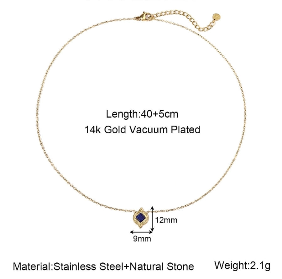 Jewelry Retro French Style Geometric Titanium Steel Natural Stone 14K Gold Plated Plating Pendant Necklace