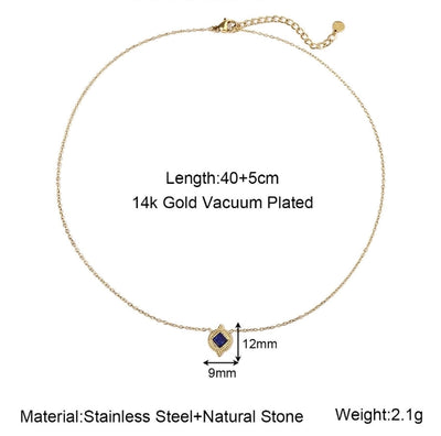 Jewelry Retro French Style Geometric Titanium Steel Natural Stone 14K Gold Plated Plating Pendant Necklace