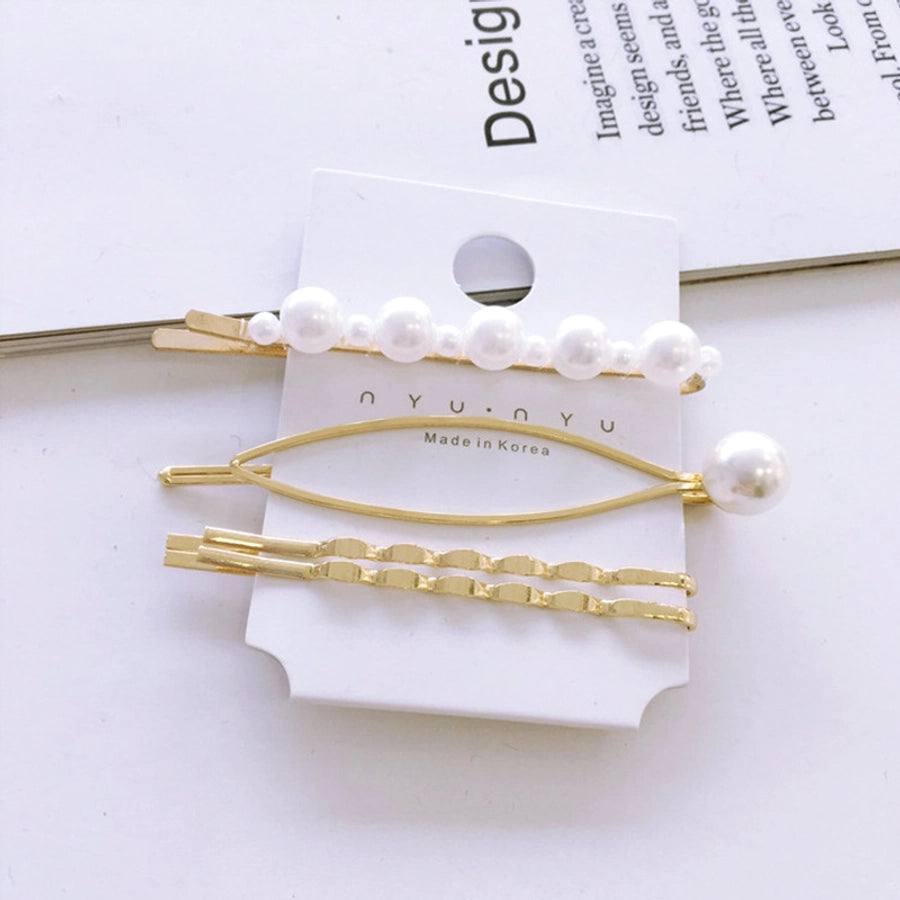 fashion geometric alloy plating artificial pearls hair clip 1 set