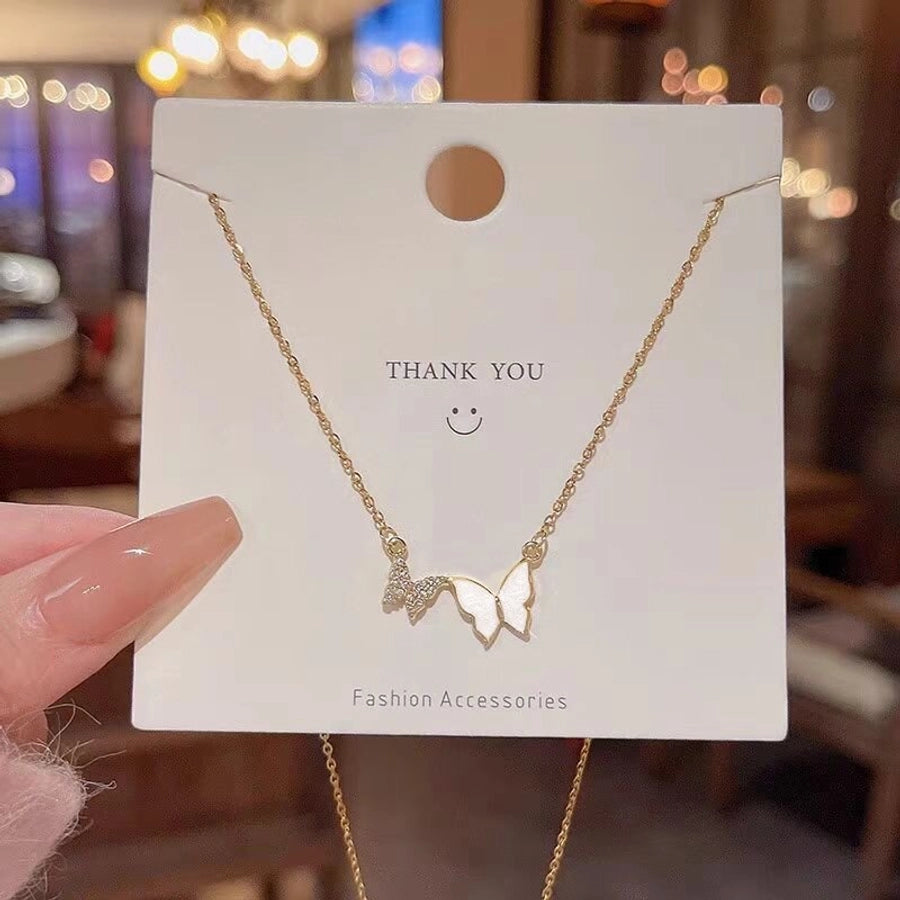201 Stainless Steel Copper Gold Plated Plating Inlay Butterfly Zircon Pendant Necklace