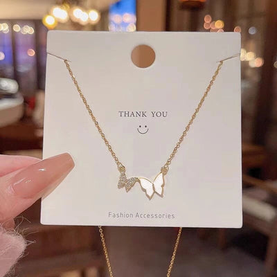 201 Stainless Steel Copper Gold Plated Plating Inlay Butterfly Zircon Pendant Necklace