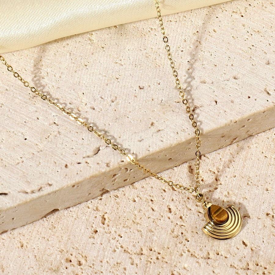 Jewelry Vintage Style French Style Simple Style Geometric Titanium Steel Natural Stone 14K Gold Plated Plating Pendant Necklace