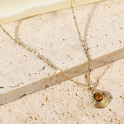 Jewelry Vintage Style French Style Simple Style Geometric Titanium Steel Natural Stone 14K Gold Plated Plating Pendant Necklace