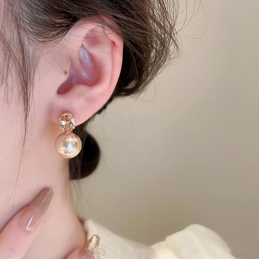 1 Pair Casual Simple Style Streetwear Geometric Inlay Copper Imitation Pearl Zircon Drop Earrings