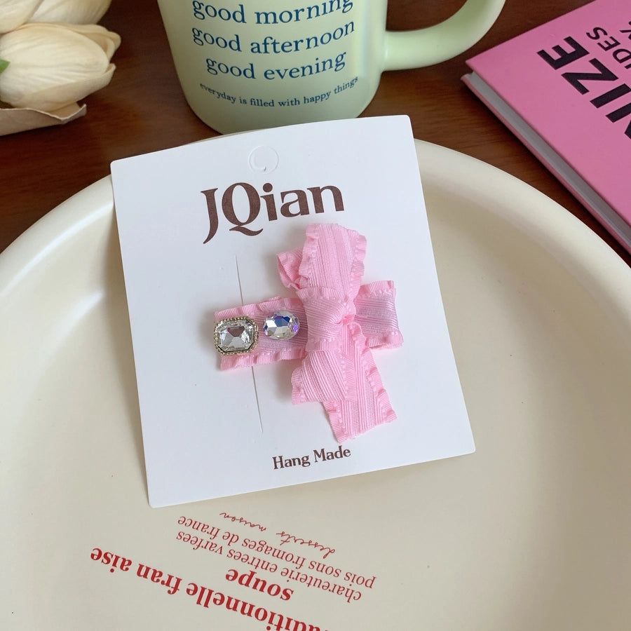 Women's Sweet Bow Knot Cloth Inlay Rhinestones Hair Clip Hair Tie