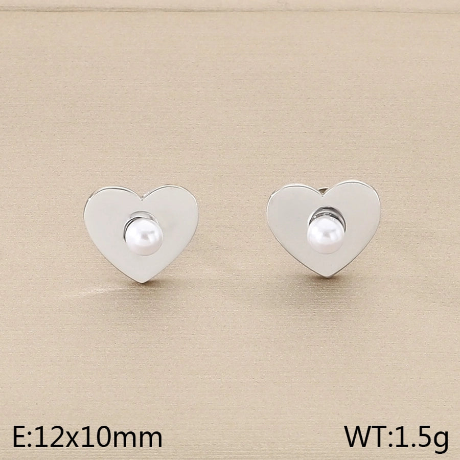 1 Pair Vintage Style Square Heart Shape Hollow Out Inlay 304 Stainless Steel Pearl Zircon 18K Gold Plated Earrings