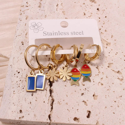 1 Set Vacation Simple Style Leaf Heart Shape Flower Plating Titanium Steel Drop Earrings