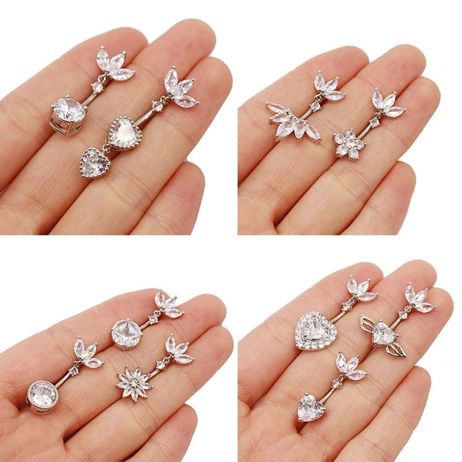 1 Piece Belly Rings Hip-Hop Sexy Heart Shape 316 Stainless Steel  Copper Plating Zircon White Gold Plated Gold Plated