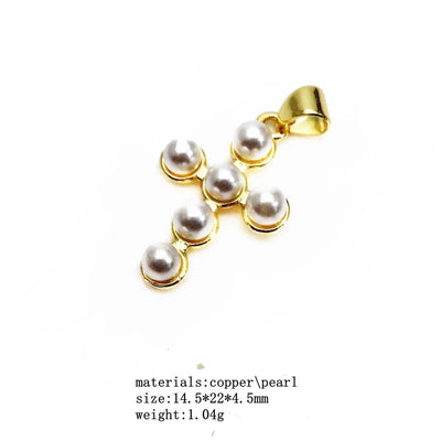 1 Piece Imitation Pearl Copper Zircon Cross Heart Shape Pendant