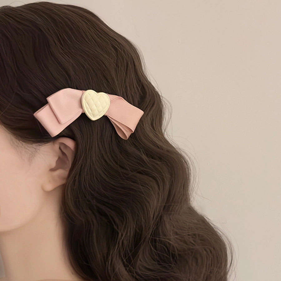 Women's Cute Preppy Style Sweet Heart Shape Bow Knot Cloth Hair Clip