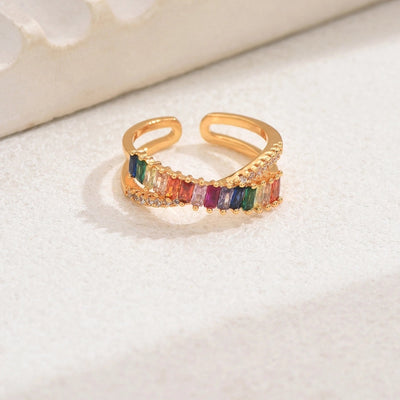 Copper 18K Gold Plated Irregular Inlay Geometric Zircon Open Rings
