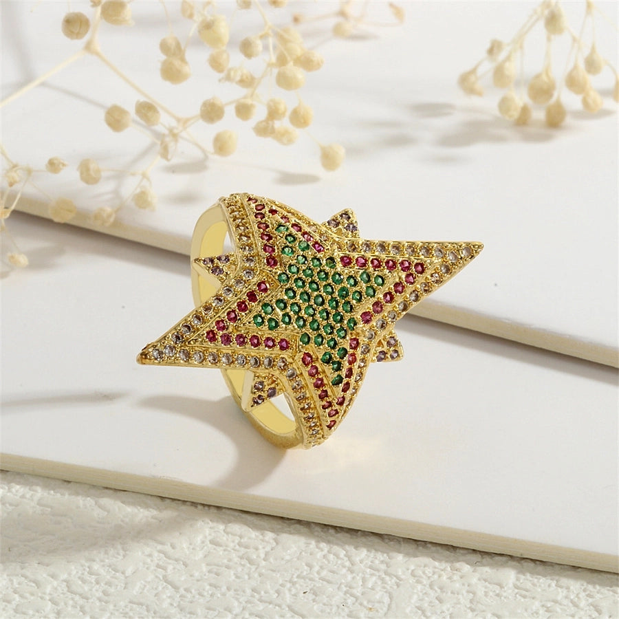 Copper Inlay Hexagram Star Zircon Open Rings