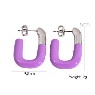 1 Pair IG Style Sweet Simple Style U Shape Enamel 304 Stainless Steel 14K Gold Plated Ear Studs