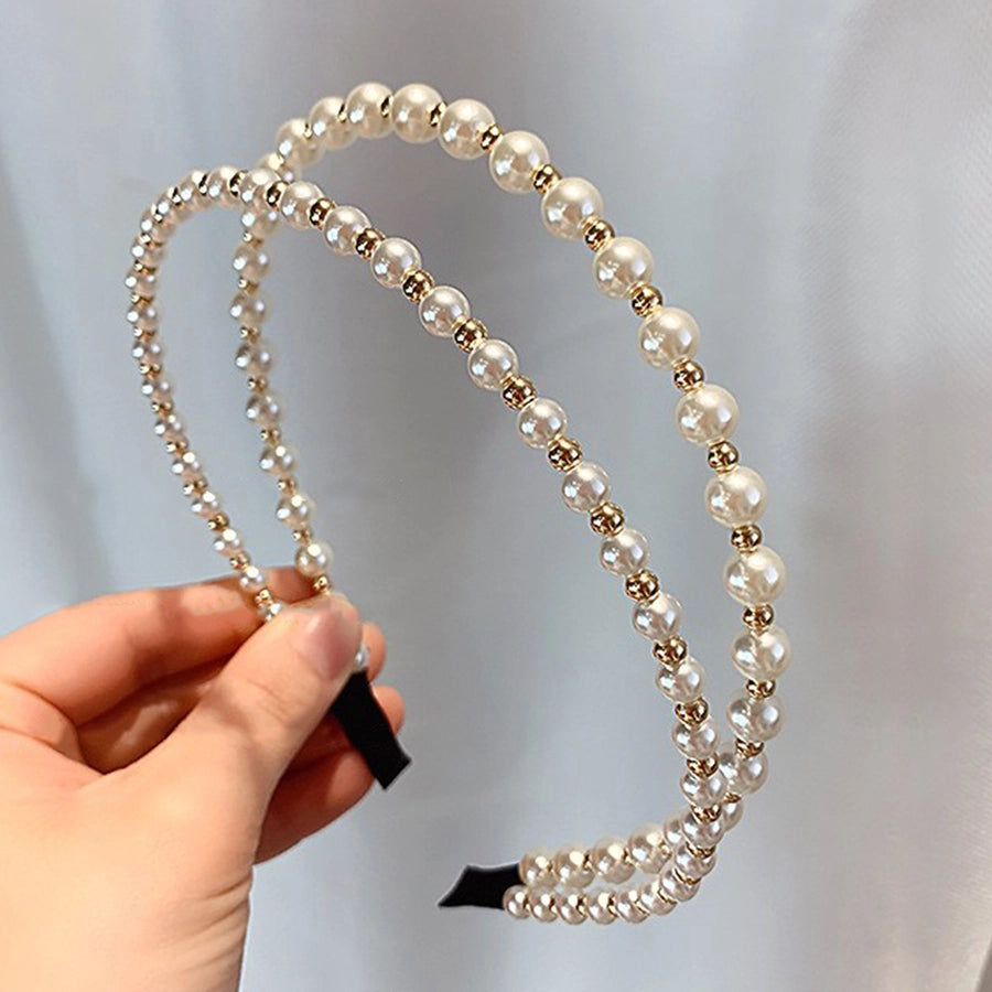 Women's Lady Geometric Artificial Pearl Cloth Rhinestone Hair Band
