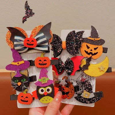 Halloween Cute Funny Women's Pumpkin Cat Bow Knot Hair Clip