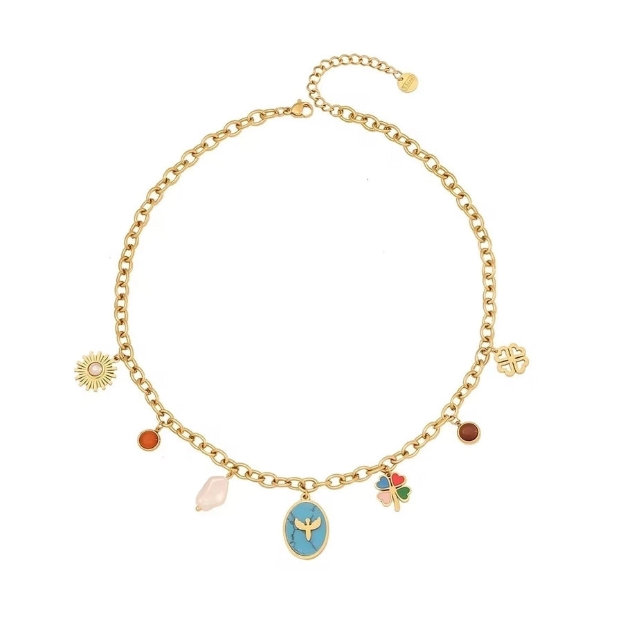 Jewelry Simple Style Classic Style Commute Rainbow Star Heart Shape 304 Stainless Steel Acrylic 18K Gold Plated Enamel Inlay Double Layer Necklaces