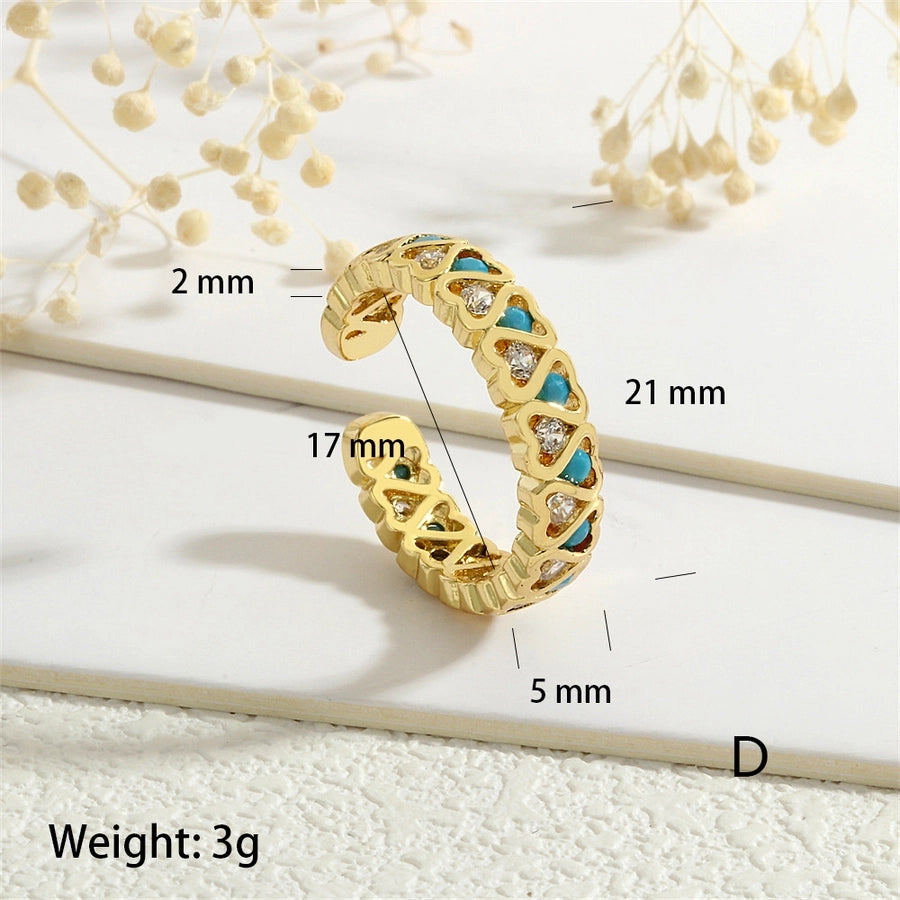 Copper Inlay Heart Shape Zircon Open Rings