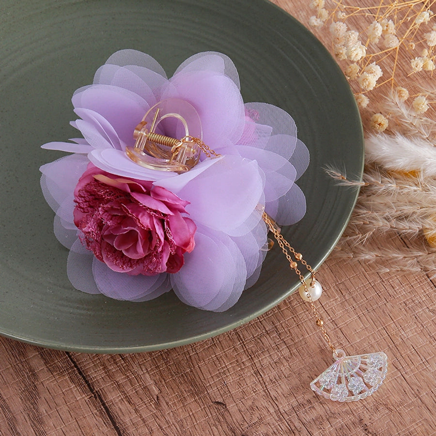 Women's Sweet Simple Style Classic Style Rose Organza Acetic acid sheets Hair Claws