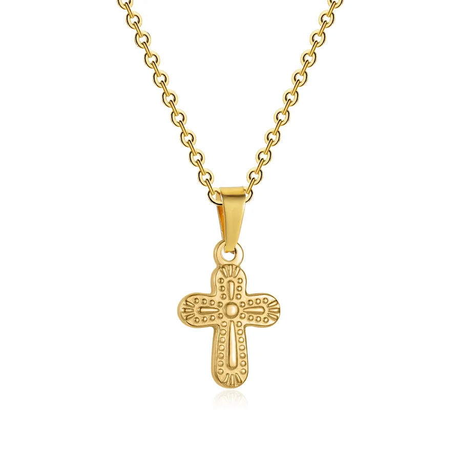 Stainless Steel 18K Gold Plated Simple Style Plating Inlay Cross Zircon