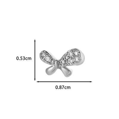 1 Piece IG Style Simple Style Korean Style Heart Shape Butterfly Bow Knot Inlay 316 Stainless Steel  Copper Zircon Ear Studs