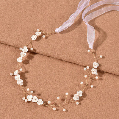 bridal headdress pearl three-petal flower handmade headband
