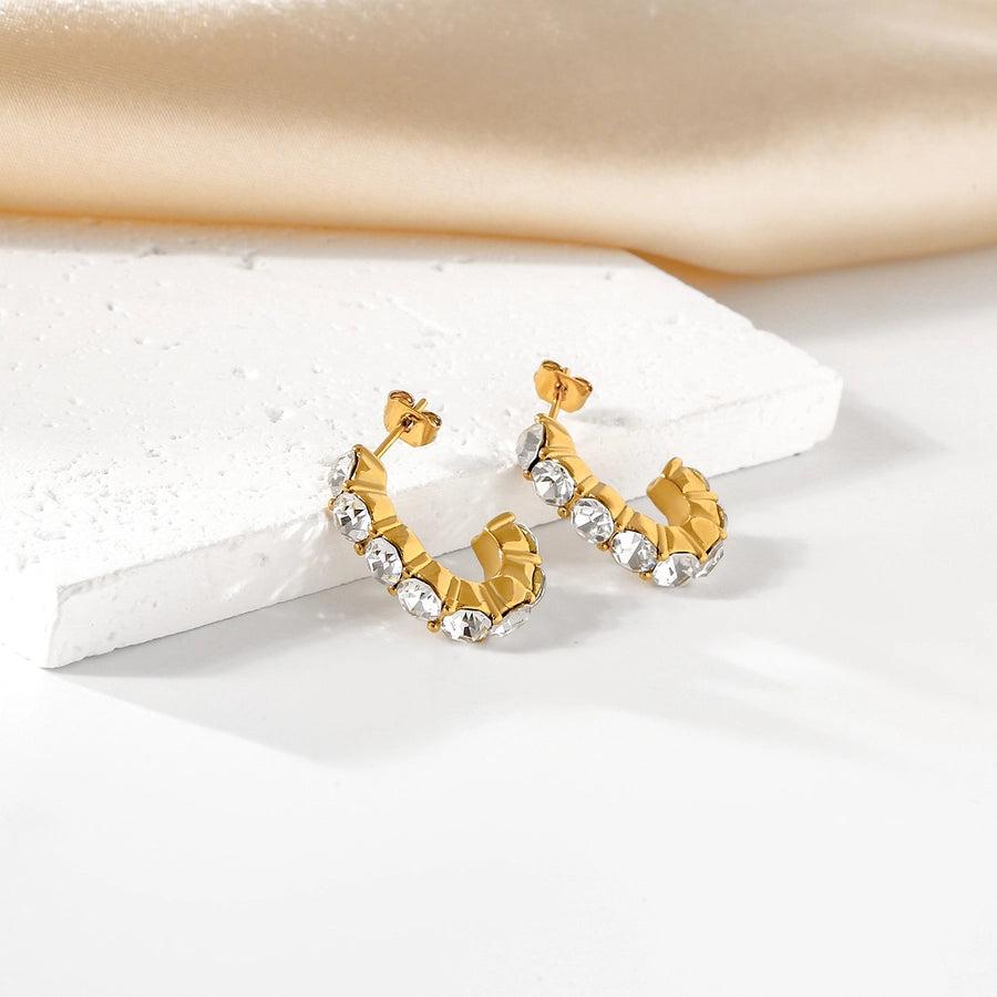 1 Pair Elegant C Shape 316 Stainless Steel  18K Gold Plated Ear Studs