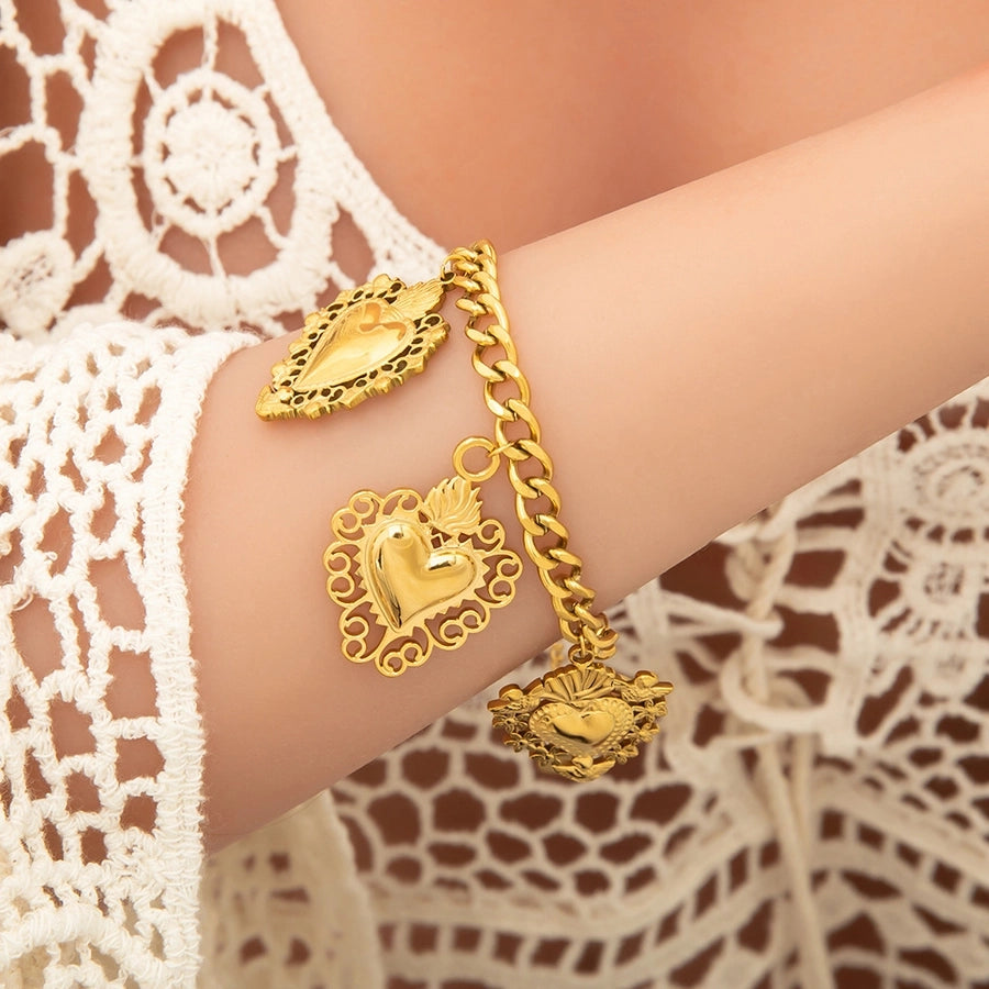 Jewelry Elegant Classic Style Streetwear Heart Shape 304 Stainless Steel Plating Multi Charms Necklace