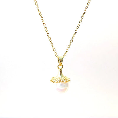 304 Stainless Steel Copper 18K Gold Plated Plating Inlay Round Artificial Pearls Pendant Necklace