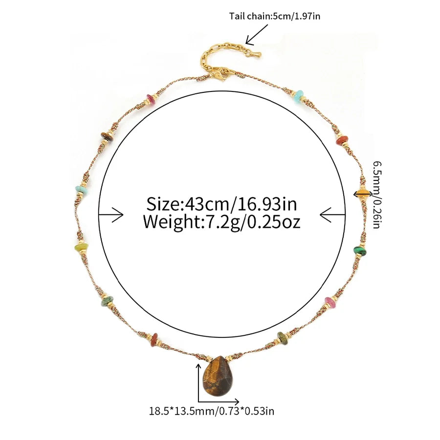 Casual Cute Commute Irregular 304 Stainless Steel natural stone Copper Woven Chain Necklace In Bulk