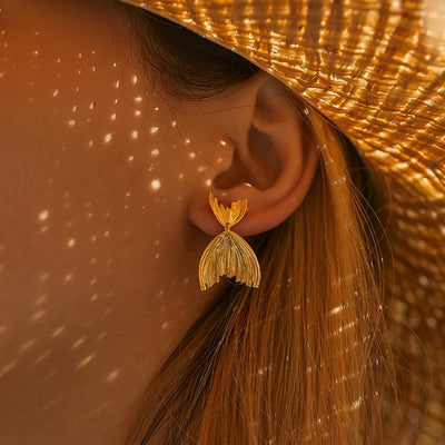 1 Pair Hawaiian Vacation Beach Fish Tail 304 Stainless Steel 18K Gold Plated Drop Earrings