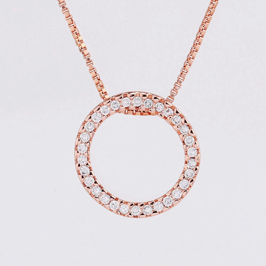 Copper box chain Inlay Round Zircon Pendant Necklace