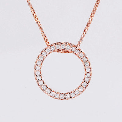 Copper box chain Inlay Round Zircon Pendant Necklace