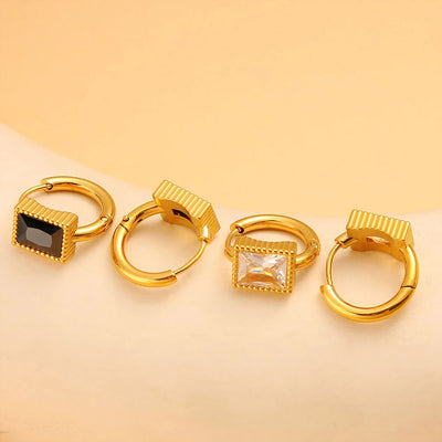 1 Pair Simple Style Rectangle Inlay 304 Stainless Steel 316 Stainless Steel  Rhinestones 18K Gold Plated Hoop Earrings