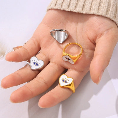 Jewelry Casual Luxurious Modern Style Devil's Eye Titanium Steel 18K Gold Plated Enamel Plating Rings