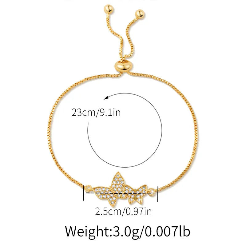 Copper box chain 18K Gold Plated Inlay Butterfly Zircon Bracelets