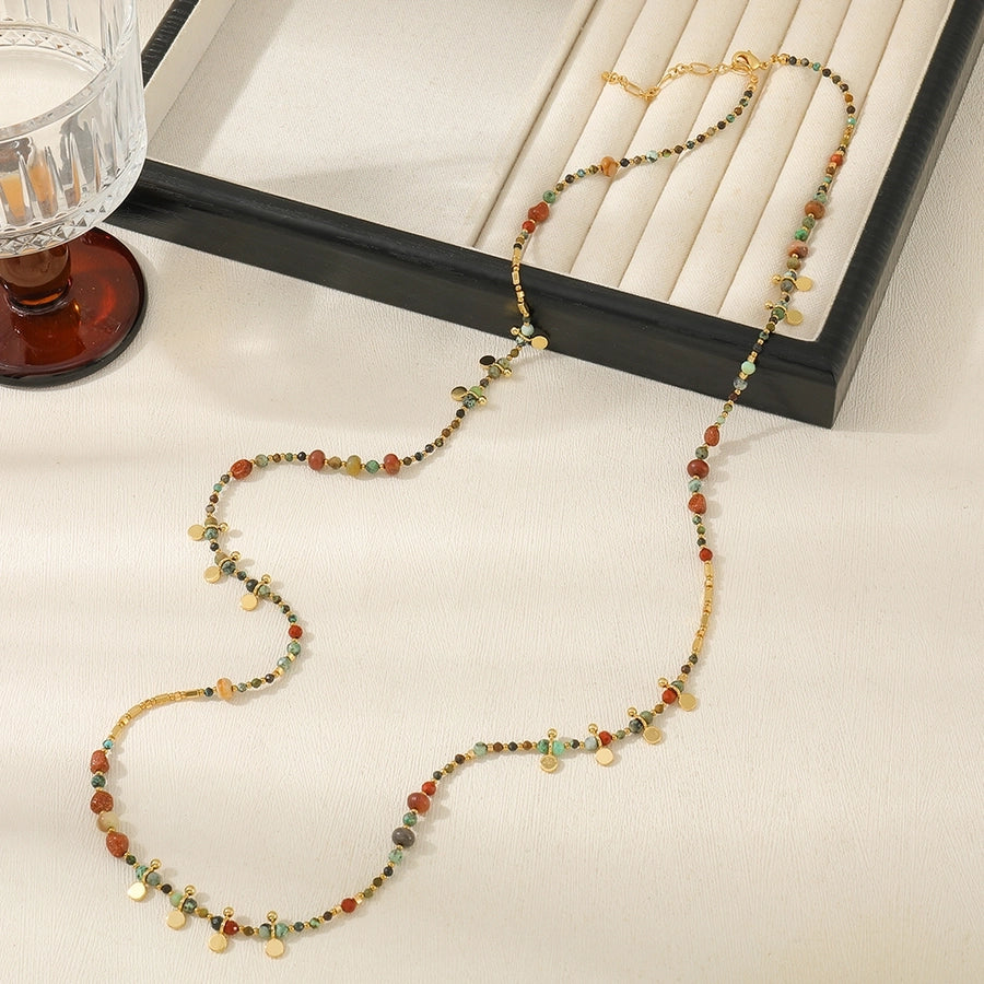 Casual Cute Commute Irregular natural stone Copper Beaded Chain Necklace In Bulk