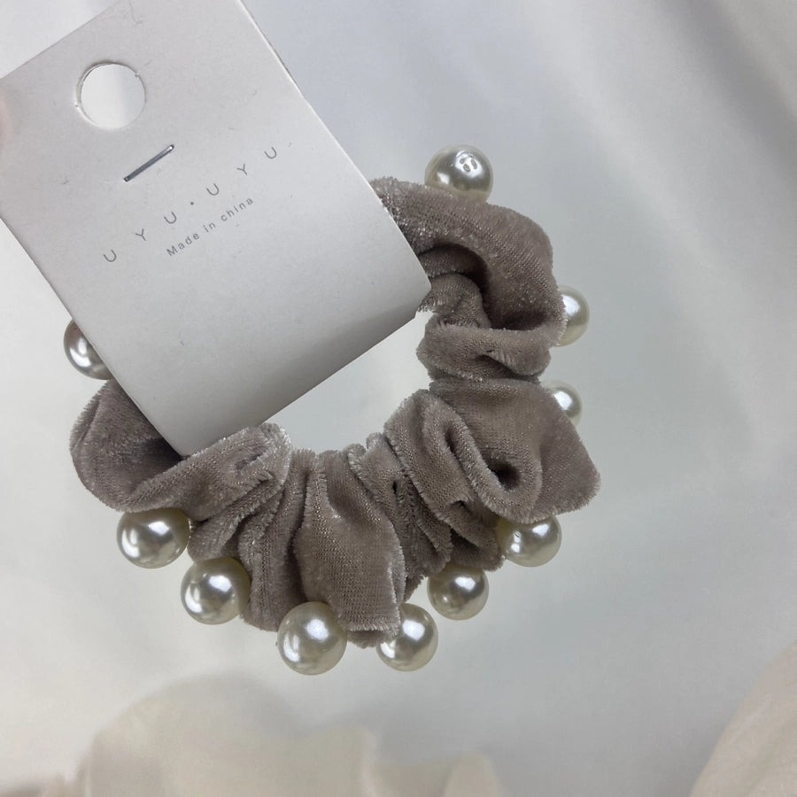 elegant solid color artificial pearl flannel hair tie