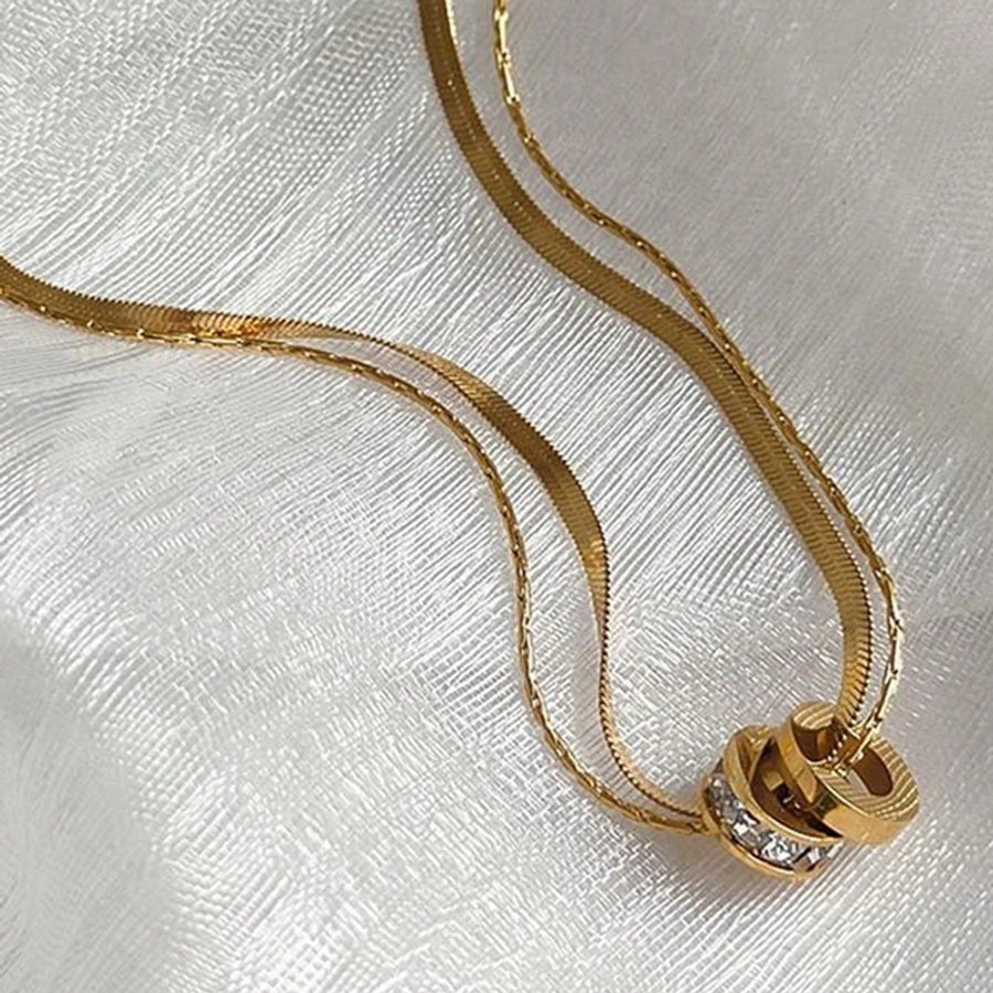 Jewelry Lady Simple Style Commute Round 304 Stainless Steel Artificial Rhinestones 18K Gold Plated Plating Inlay Double Layer Necklaces