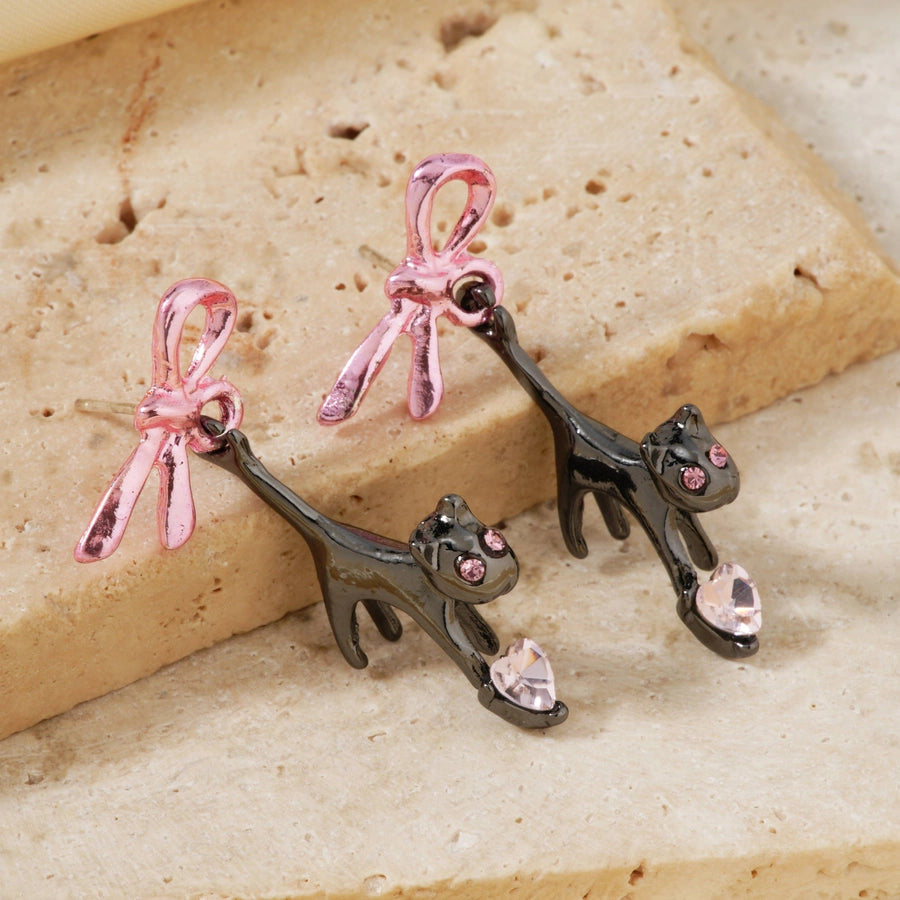 1 Pair Elegant Glam Shiny Cat Inlay Copper Zircon K Gold Plated Rhodium Plated Earrings