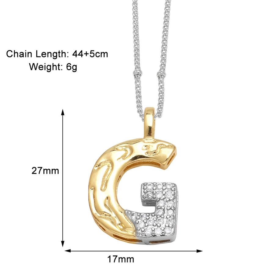 Jewelry Modern Style Simple Style letter 201 Stainless Steel Copper Zircon 18K Gold Plated Mixed Metal Inlay Pendant Necklace