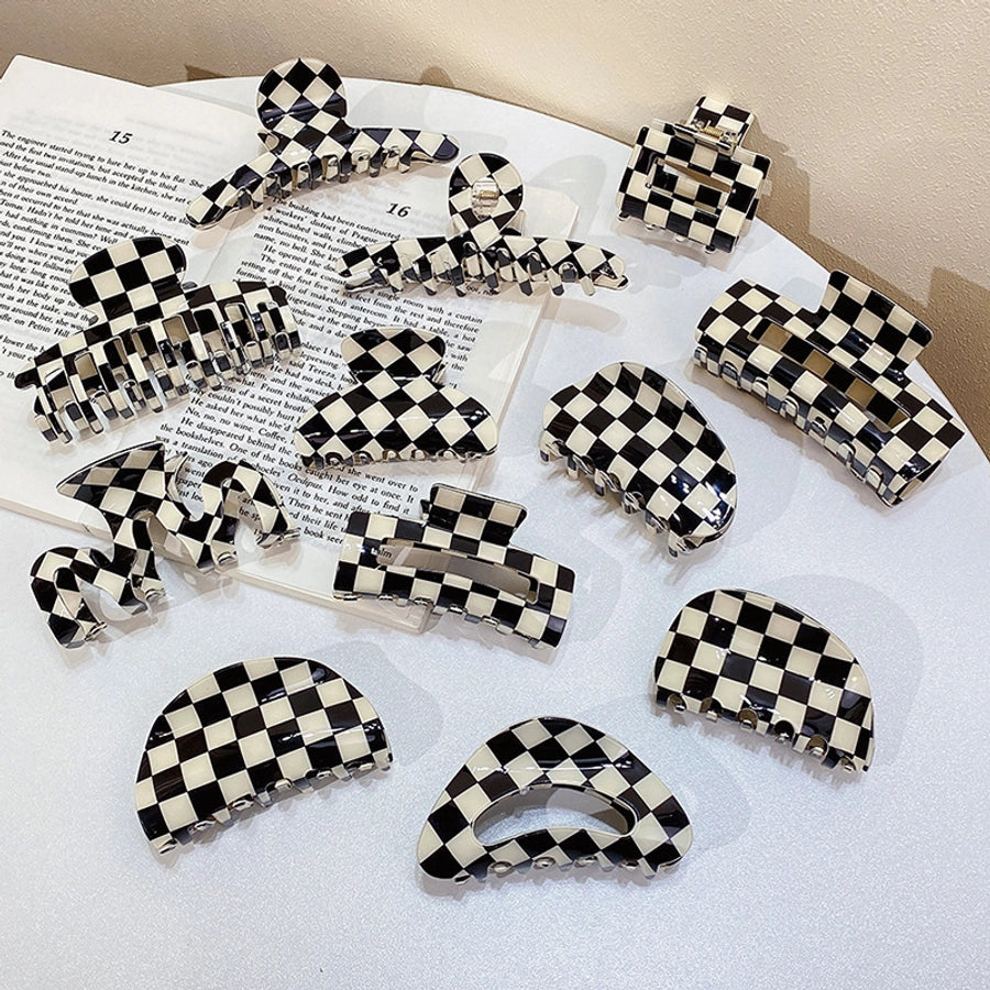 fashion black and white chessboard grid vintage barrettes hair accessories